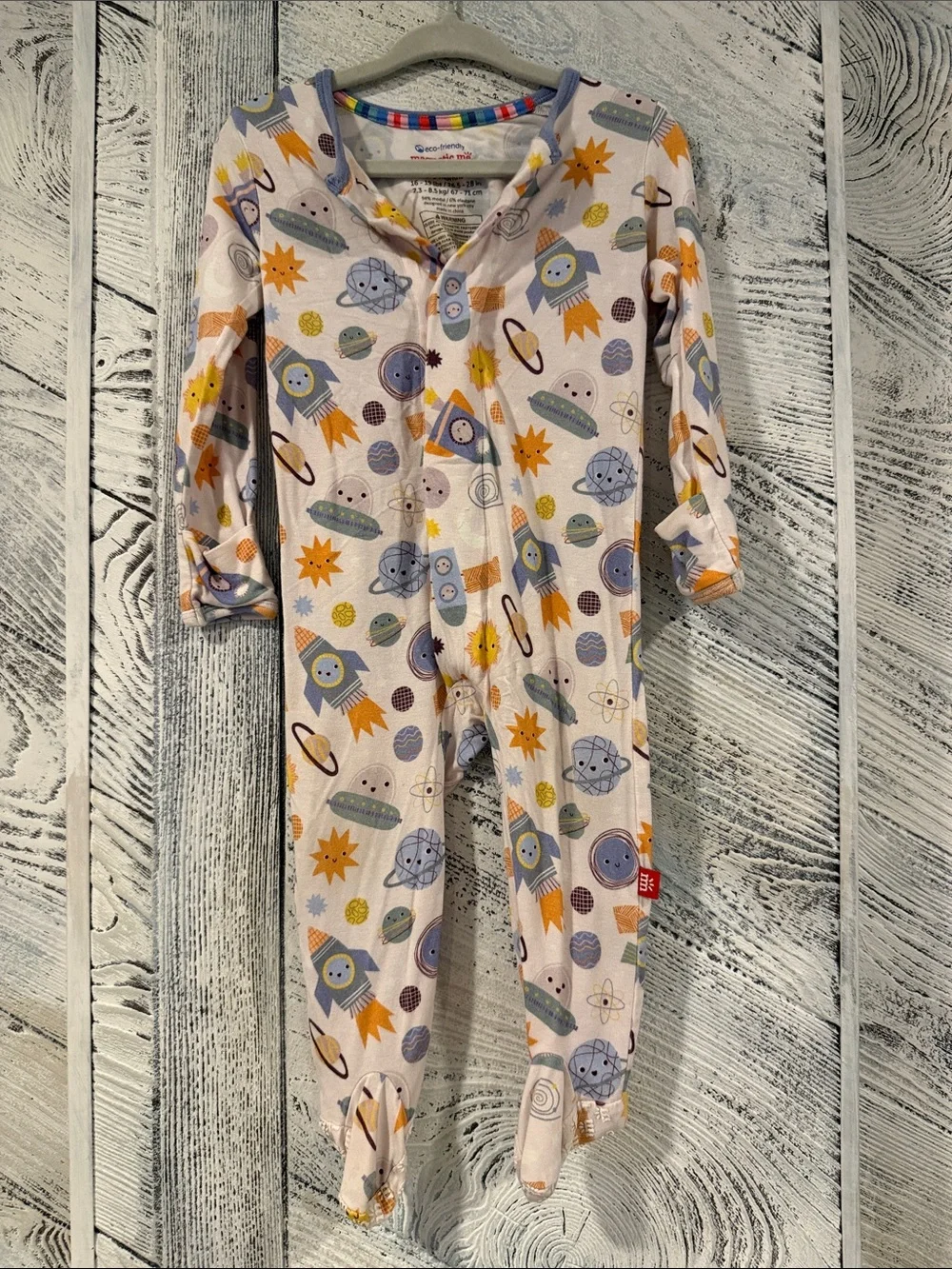 Magnetic Me Cream Space Rocket Print Footed One-Piece